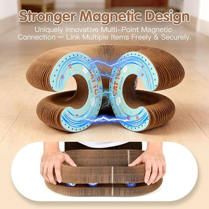 Extensible Cat Scratcher Cardboard Toy | Magic Accordion Scratching Pad with Bell Ball - Foldable & Reversible Interactive Kitty Play for Indoor Cats (2 Pack)