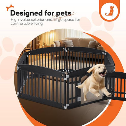 HealSmart 6 Panel Dog Playpen, 24” Exercise Puppy Playpen with Door, Safe, Secure, Folding & Portable Pet Playpen for Indoor & Outdoor Use, Suitable for Puppies and Small, Black