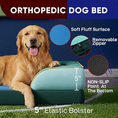 Comfort Expression Orthopedic Dog Bed for Extra Large Dogs 42x30 Inch, Waterproof Egg Crate Foam XL Pet Bed with Removable Bolsters, Dog Couch with Washable Cover & Non-Slip Bottom, Seattle