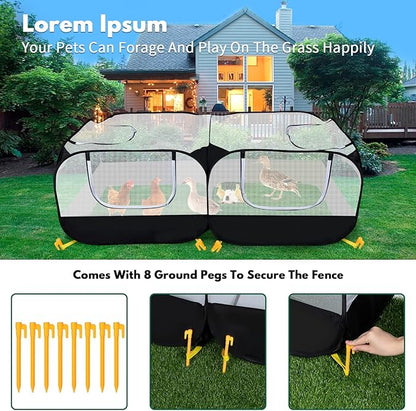 Small Animal Playpen, Portable Chicken Run Coop with Detachable Bottom and Breathable Mesh Walls, Foldable Pet Enclosure for Puppy Kitten Rabbits, Pet Tent Indoor Outdoor
