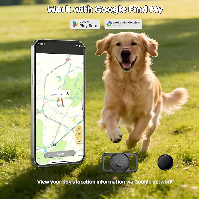 Pet Tracker,GPS Collar for Dogs (Android Only) Smart tag,Waterproof Compatible with Google Find My,No Monthly Fee,Tracking Solution Smart Collar for Pet Safety Ideal Small Large Dogs[1trackr+2case]
