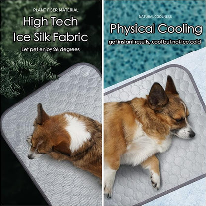 SOMOYA Dog Self Cooling Mat Pet Washable Cooling Pads Blanket Sleeping Kennel Mat,Ice Silk Sleep Mat Pad Non-Toxic Breathable Sleep Bed Beach for Large Dogs Cats (Grey, 27.5x19.7 in)