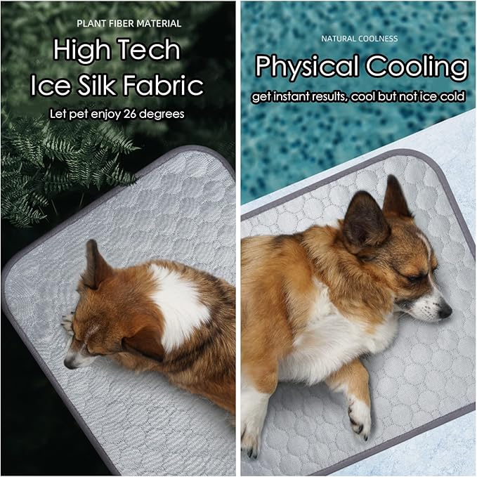 SOMOYA Dog Self Cooling Mat Pet Washable Cooling Pads Blanket Sleeping Kennel Mat,Ice Silk Sleep Mat Pad Non-Toxic Breathable Sleep Bed Beach for Large Dogs Cats (Grey, 27.5x39.4 in)