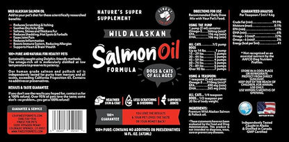 Wild Alaskan Omega-3 Blend Pollock + Salmon Oil for Dogs & Cats (16oz). 100% Pure Fish Oil Supplement with EPA & DHA for Joints, Skin & Coat, Itching, Shedding, Immune & Heart. Tasty & Easy to Give.