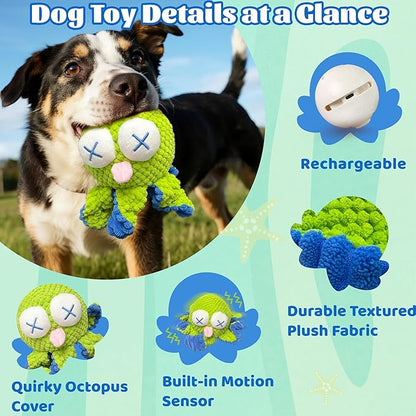 GUKCO Interactive Octopus Dog Toys – Rechargeable Dog Squeaky Toy with Bouncing Ball, Music, Recording & Silent Modes – Moving Toys to Keep Dogs Busy for Small, Medium & Large Breeds
