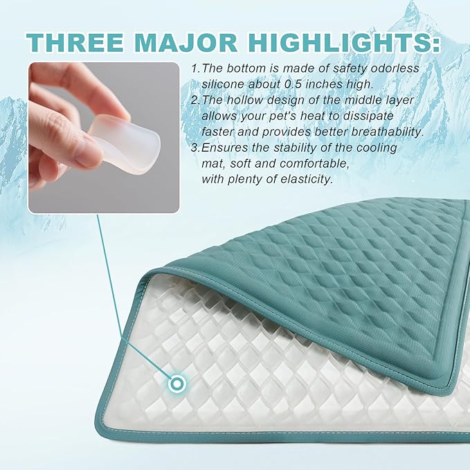 GOLOPET Large Dog Cooling Mat 45x23 in,Ice Breathable Fabric, Solid Silicone Honeycomb Heat Dissipation Structure, Long-Lasting Coolness Cooling Mat for Dogs(Q-Max>0.5) Washable& Non-Toxic