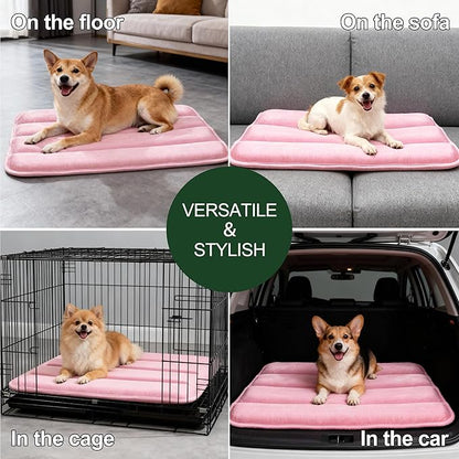 Dog Bed Mat, Reversible Dog Crate Pad with Washable Kennel Mat and Soft Foam, Flat Pet Bed for Dogs & Cats, for Crates Carriers & Travel (Pink, 28" L*16" W*1.5" Th)