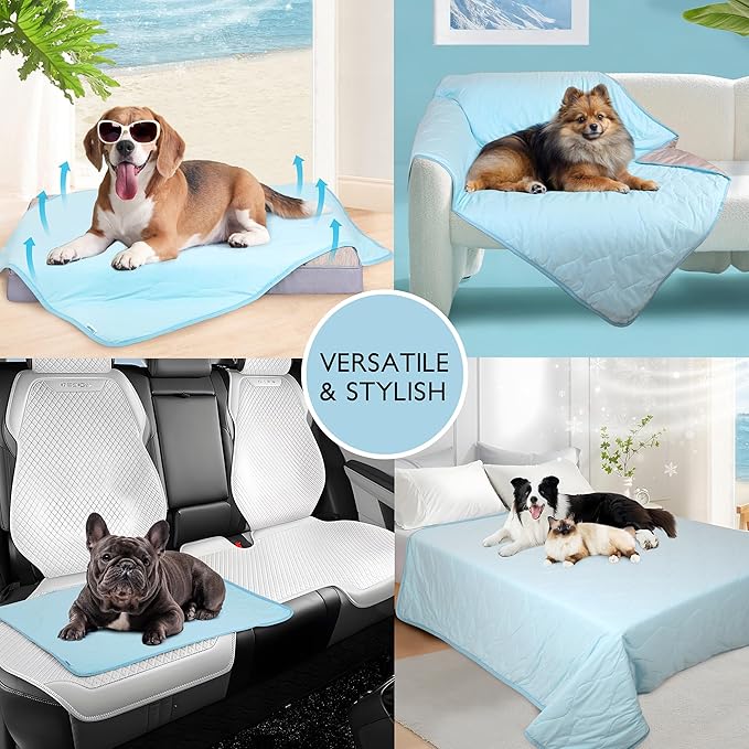 Cooling Blanket for Dogs - Q-MAX>0.4, Lightweight Pet Throw Blanket Furniture Protector, Breathable Fill and Soft Washable Cooling Mat for Summer, Light Blue, 50x60
