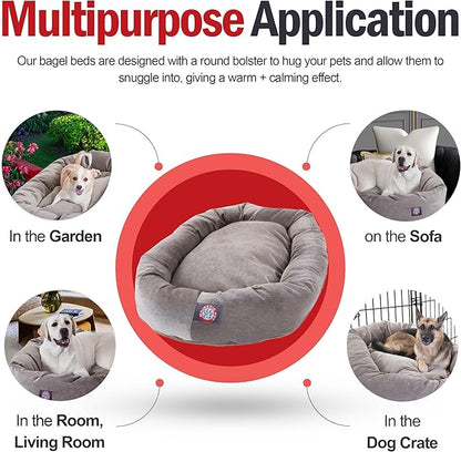 Majestic Pet 52 Inch Micro Velvet Calming Dog Bed Washable – Cozy Soft Round Dog Bed with Spine for Head Support - Fluffy Donut Puppy Mat 52x35x11 (inch) X- Large - Vintage (2025)