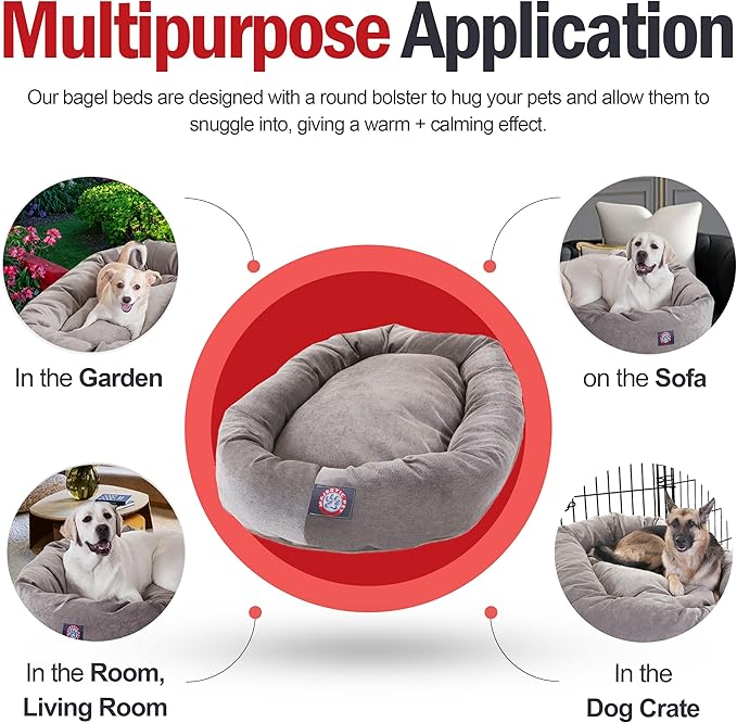 Majestic Pet 52 Inch Orthopedic Machine Washable Dog Bed for Large Sized Dogs, Waterproof Durable Donut Cushion with Spine Support, Calming Pet Bed Furniture Grade Crate Pad Mat