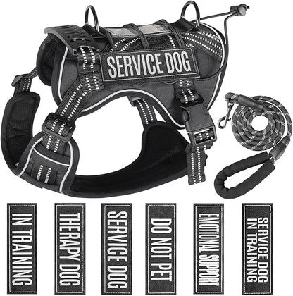 Service Dog Tactical Vest Harness and Leash Set Medium Sized Dog Emotional Support- Tactical Dog Harness Training Collar with Name (Black, M)