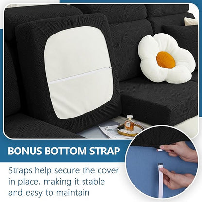 hyha Individual Couch Cushion Covers, Stretch Magic Sofa Seat Cushion Covers Washable, Dog Couch Sofa Slipcover for Pets, Kid with Elastic Bottom(Medium, Black)
