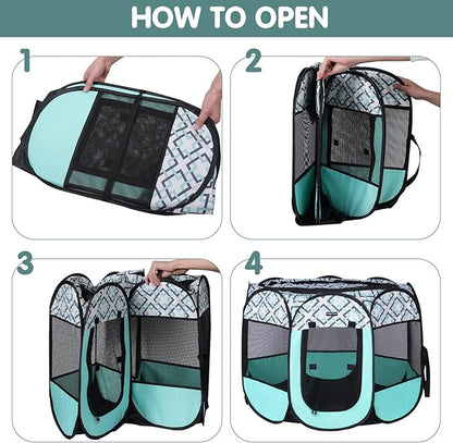 Lucky Monet Foldable Dog Playpen Enclosed Cat Puppy Playpen Indoor Pop Up Pet Animal Playpen Outdoor Kennel Cage Pen Tent for Small Medium Dog Puppy Cat Kitten Rabbit - 29" L x 29" W x 16" H
