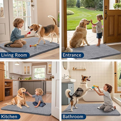 Smiry Dog Door Mat for Muddy Paws 59x32, Absorbs Moisture and Dirt Doormat, Non-Slip Washable Quick Dry Chenille Front Door Mat Indoor Entrance, Entryway Carpet for Inside Floor, Grey