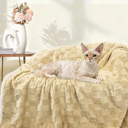 Luciphia Waterproof Dog Blanket, Leakproof Large Pet Blanket for Couch Sofa Bed Furniture Cover Protector, Washable Soft Sherpa Fleece with 3D Jacquard, Cozy Calming Reversible, Beige White, 85"x57"