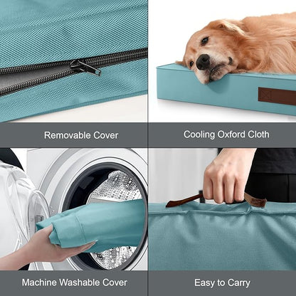 Outdoor Orthopedic Dog Bed for Medium Dogs & Cats, Waterproof Flat Pet Mat with Egg Crate Foam & Washable Removable Oxford Cover, 30x20 Inch, Light Blue