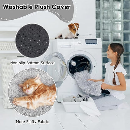 Heating Pad for Cats Dogs, Thickened Calming Anti Anxiety Puppy Bed, Anti-Slip Fluffy Plush Faux Fur Cat Bed with Removable Washable Cover Non-Slip Bottom, Electric Cat Warming Pad(20 x 16)