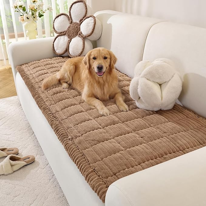 OstepDecor Washable Couch Cover for Dogs, Thick Pet Friendly Sofa Covers, Soft Couch Protector, Paw Cart Sofa Slipcovers, Cushion Protector for Leather, Sectional, Loveseat (27.6" x 59", Brown)