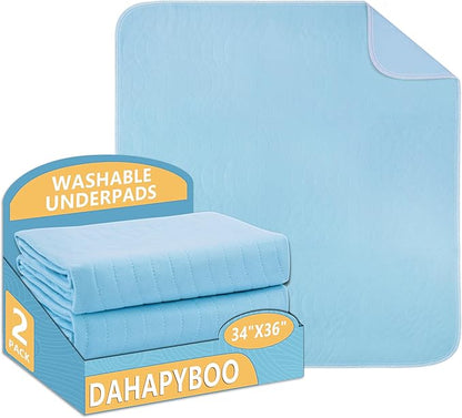 DAHAPYBOO Washable Underpads, 34”x36” 2 Pack Incontinence Bed Pads,Heavy Absorbency Reusable Bed Pads for Elderly,Kids,Adults and Pets,Bed Pads Washable Waterproof Quick Drying for Bed, Sofa, Floor