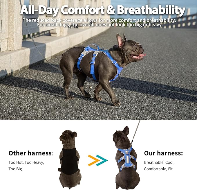 Huntboo Escape Proof Dog Harness, No Pull Reflective Harness with Lift Handle,Adjustable Pet Vest with Front and Back Leash Clips for Small Medium Large Dogs Walking Hiking Training (Sea Blue,L)