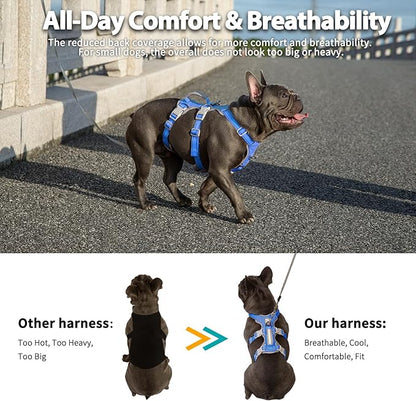 Huntboo Escape Proof Dog Harness, No Pull Reflective Harness with Lift Handle,Adjustable Pet Vest with Front and Back Leash Clips for Small Medium Large Dogs Walking Hiking Training (Sea Blue,L)