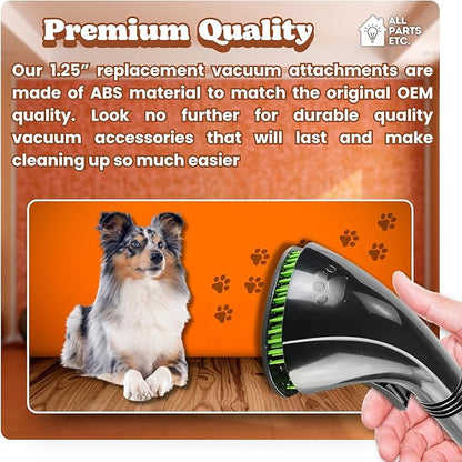 Vacuum Pet Hair Attachment, 1.25” Brush for Dog Deshedding, Pet Grooming & Massage Tool, Compatible with Shop-Vac, Hoover, Shark, Miele, Bissell and More – 2 Adapters 1-3/8" & 1-1/2"