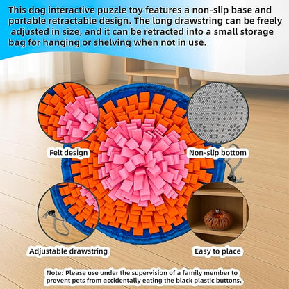 Snuffle Mat for Dogs, Large Dog Snuffle Mat 19'' x 19'' Enrichment Interactive Dog Puzzle Toys for Cats Dogs Encourage Natural Foraging Skills and Olfactory Training Stress Relievers Orange-Pink