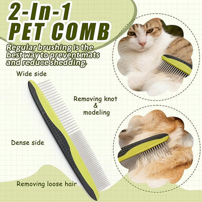 2-in-1 Dog Grooming Brush for Shedding & Dematting Comb for Dogs and Cats, Double Coat Undercoat Rake & Slicker Brush Pet Grooming Tool (Green)