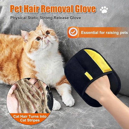 Electrostatic Gloves for Pet Hair Removal: Upgraded 2PCS Animal Fur Removal Tool for Dogs&Cats Efficient Reusable Pet Hair Remover for Couch Carpet Car Seat Clothing Quick Clean (2 pcs-Black)