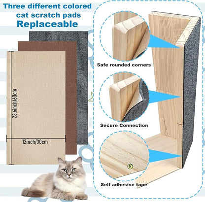 24" Tall Couch Corner Scratching Post with 3Pcs Replaceable Self-Adhesive Cat Scratching Post Carpet, Cat Scratch Pad Mat- Stylish Indoor Cat Scratcher Board Furniture Protector