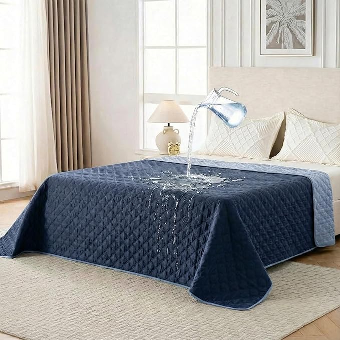 FunFurry Waterproof Dog Blanket, Couch Cover for Dogs Washable, Reversible Dog Bed Cover, Couch Furniture Protector. (Dark＆Light Blue, 82 X 82 Inch - 1 Pack)