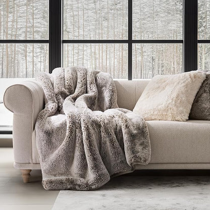 EVERGRACEHOME Luxury Soft Faux Chinchilla Fur Throw Blanket for Couch, Warm Thick Heavy Winter Throw Blanket 1220GSM for Bed, Fluffy Cozy Mink Blanket with Reversible Velvet, Champagne Fawn, 50"x60"