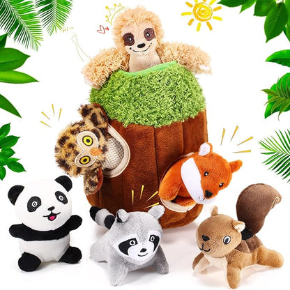 Skylety 7 Pieces Hide and Seek Dog Toys Activity Puppy Chew Squeaky Toys Plush Stuffing Burrow Woodland Stuffing with Squeakers for Small Medium Pets Dogs Puppy Gift(Cute,Small)