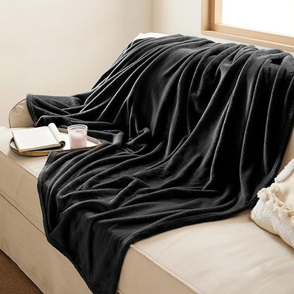 Bedsure GentleSoft Fleece Throw XL Blanket Black - 300GSM Soft Lightweight Plush Cozy Blankets for Bed, Sofa, Couch, Travel, Camping, 50x70 inches