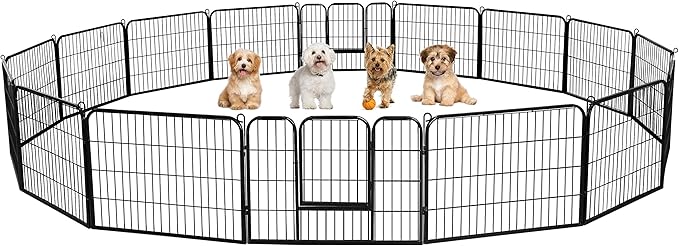 Yaheetech Wide Panel Dog Playpen, 16 Panels 24 inch High Pet Pen with Gate, Portable Indoor Outdoor Fence for Small/Medium Breed Dogs