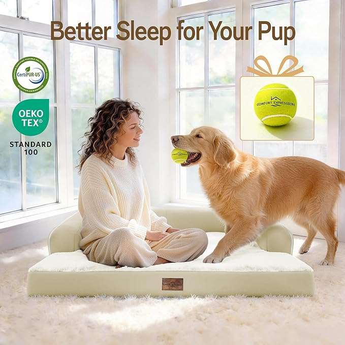 Comfort Expression Large Dog Bed Washable - XL Orthopedic Dog Beds Waterproof Pet Couch Memory Foam Sofa Bolster with Removable Cover - 42 x 30