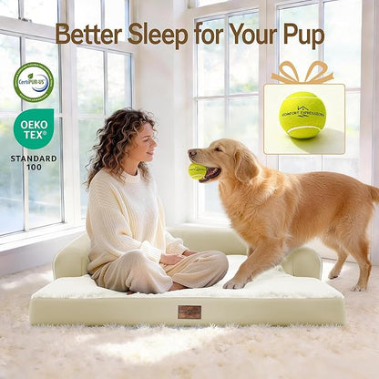 Comfort Expression Large Dog Bed Washable - XL Orthopedic Dog Beds Waterproof Pet Couch Memory Foam Sofa Bolster with Removable Cover - 42 x 30