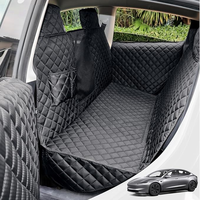 Dog Seat Cover for Tesla Model 3 & Y - Waterproof Back Seat Hammock with Mesh Window & 2 Door Protectors - Scratch & Mud Protection