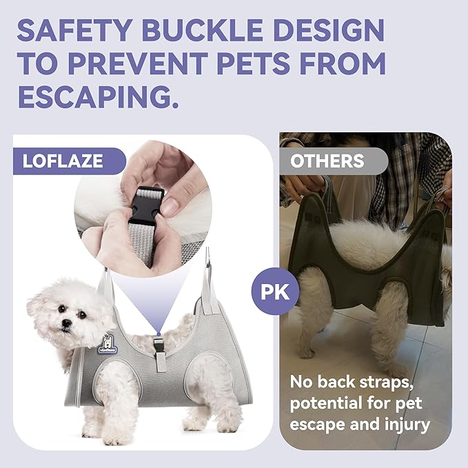 Loflaze Dog Grooming Hammock Harness for Dogs & Cats with Pet Nail Clipper Trimmer - Cat Hanger Sling for Trimming Clipping Nails- Dog Hammock Restraint Bag for Small Medium Large pet （ Grey S ）