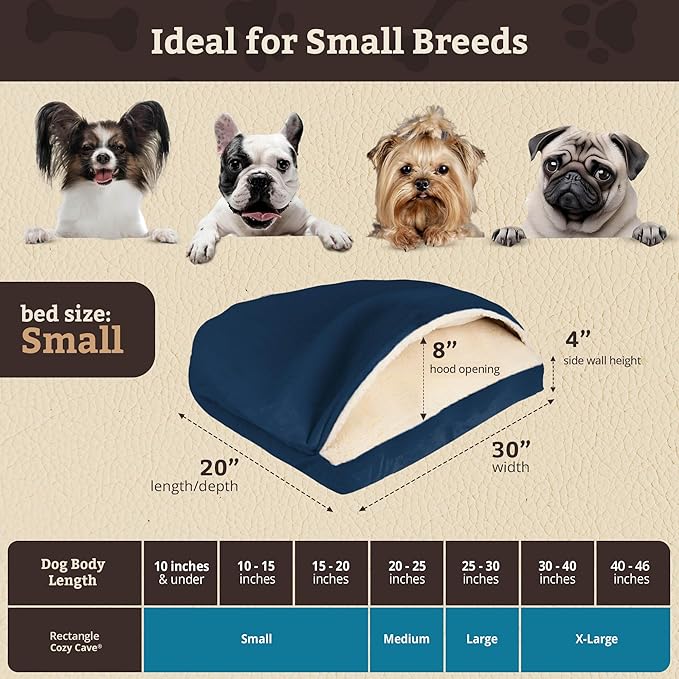Snoozer Pet Products Luxury Rectangle Cozy Cave Dog Bed with Microsuede, Small, Sapphire