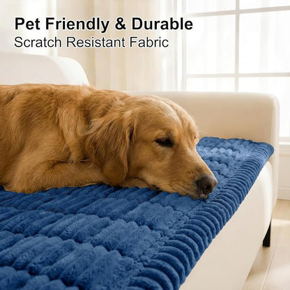 Smiry Couch Cover for Dogs Washable, Non Slip Fuzzy Pet Couch Covers for 3 Cushion Sofa Pet Friendly, Thick Soft Sofa Slipcovers Cushion Protector (Navy Blue, 27.6" x 70.9")