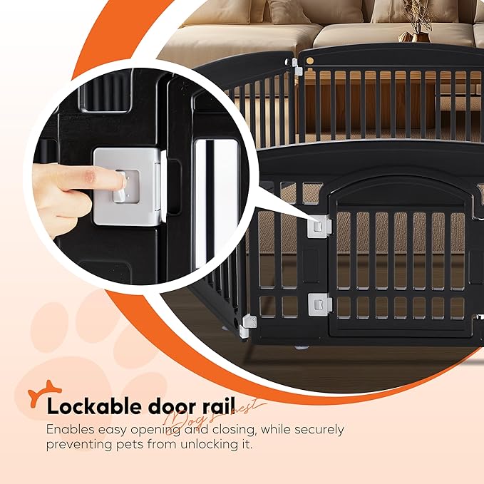 HealSmart 6 Panel Dog Playpen, 24” Exercise Puppy Playpen with Door, Safe, Secure, Folding & Portable Pet Playpen for Indoor & Outdoor Use, Suitable for Puppies and Small, Black