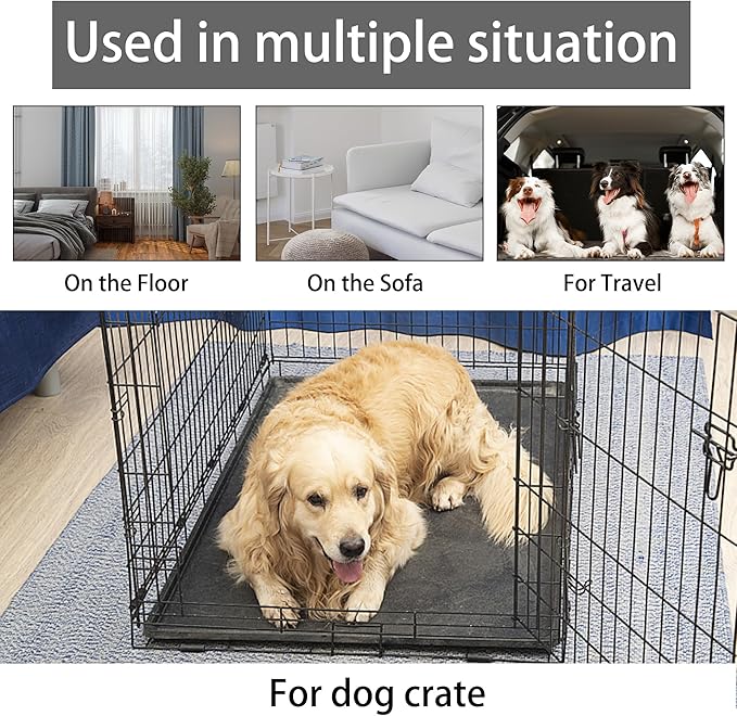 KHONSU PET Dog Bed Mat for Crate 1.1in Slim Cooling Pad Reversible Flannel & Waterproof Canva for Medium Dogs up to 45 lbs, Fits 30"x20" Basic Crate