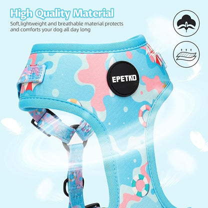 Small Dog Harness and Leash Set of 6, No Pull Soft Lightweight Mesh Puppy Harness， Adjustable Cute Floral Pattern Pet Harness for Small Medium Dogs (Blue Sea, M)