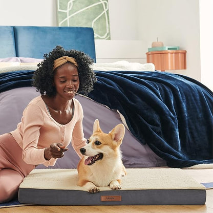 LE SURE XL Washable Dog Bed Cover Replacement Plush Fleece Cover for Orthopedic Egg Crate Foam Pet Mat 44x32x3 Inches, Grey