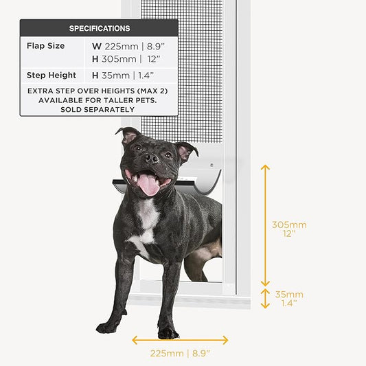 Hakuna Pets V2 Patio Pet Door Screen Insert Panel for Sliding Doors, Fits Door Track Min Ht 59.05" to Max Ht 84.25",UV Resistant Mesh, Locking Magnetic Dog Door, Easy Install and Removal,Medium,White