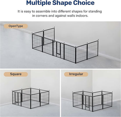 HealSmart Dog Playpen 24 Inch 8 Panels, Heavy Duty Metal Portable Pet Playpen Indoor Outdoor for Camping, Yard, RV, Garden Fence, Privacy Patio, Black
