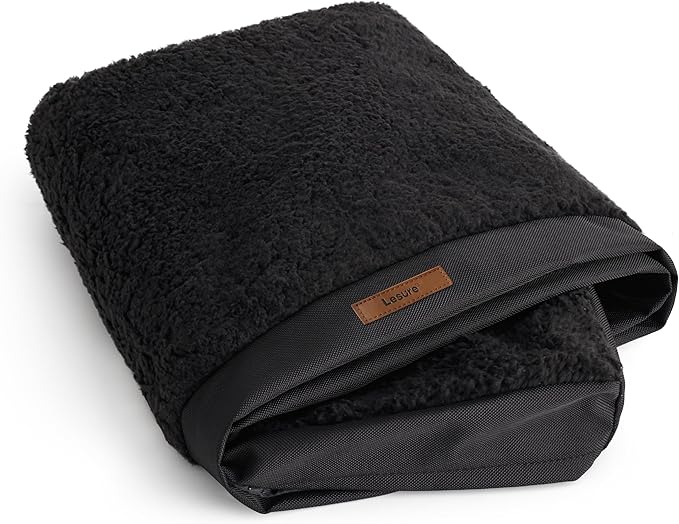 LE SURE Washable Dog Bed Cover Replacement - Medium Size Plush Fleece Cover for Orthopedic Egg Crate Foam Pet Mat 30x20x3 Inches, Black