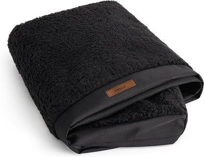 LE SURE Washable Dog Bed Cover Replacement - Medium Size Plush Fleece Cover for Orthopedic Egg Crate Foam Pet Mat 30x20x3 Inches, Black