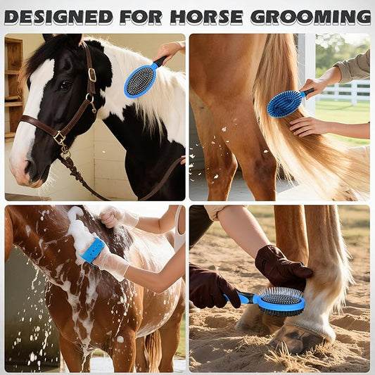 2PCS Pet Grooming Tools - Double-Sided Brush for Shedding and Bathing, Suitable for Short/Long Haired Dogs Cats and Horses, Deshedding Dog Brush, Mane & Tail Combs for Horses - Pet Supplies (Blue)